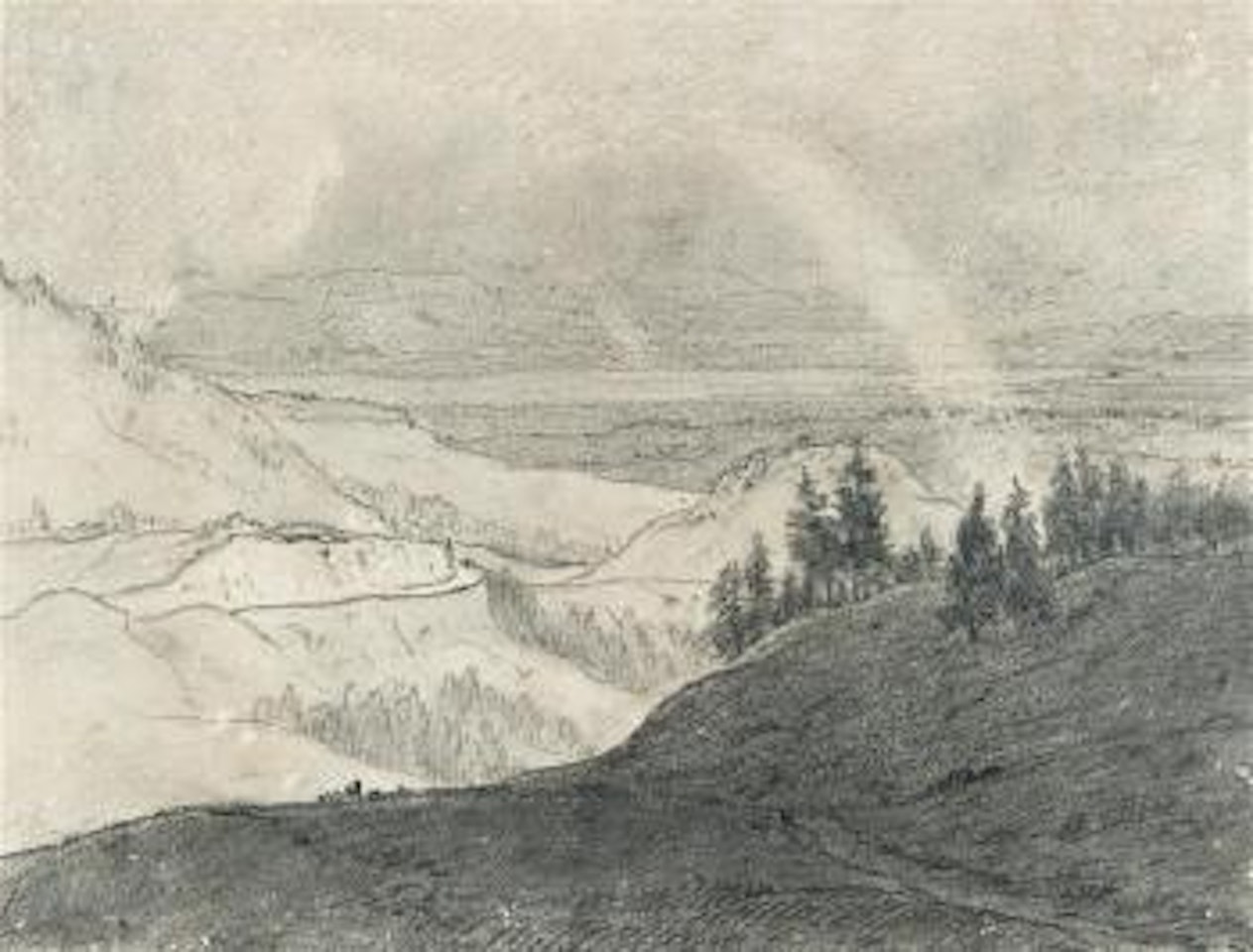 L'Arc-en-ciel sur le col de la Faucille, au fond le Mont Blanc et le lac de Genève by Théodore Rousseau