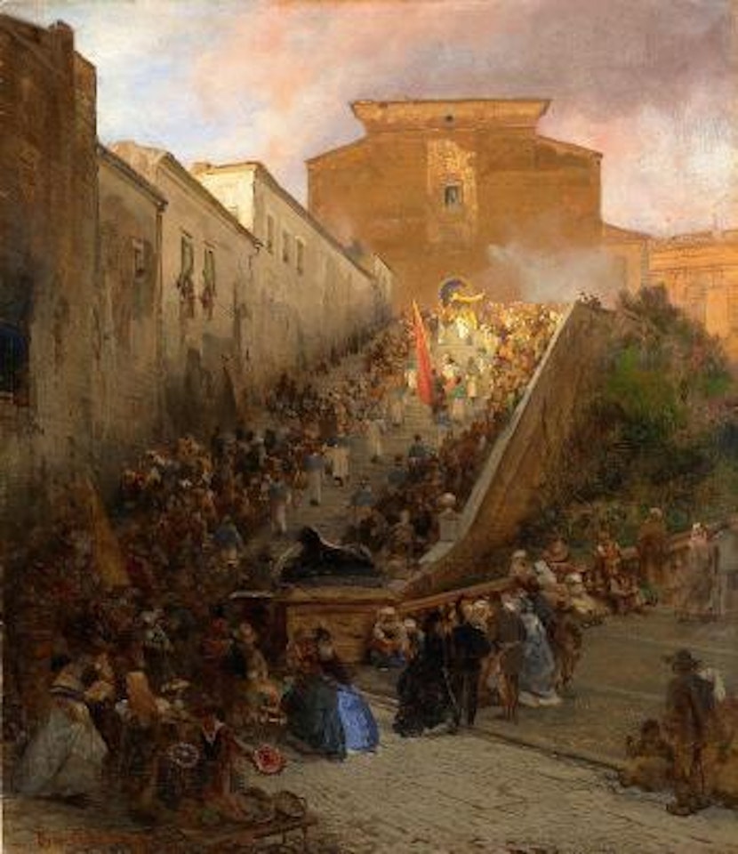 Prozession an der Sa. Maria in Aracoeli in Rom by Oswald Achenbach