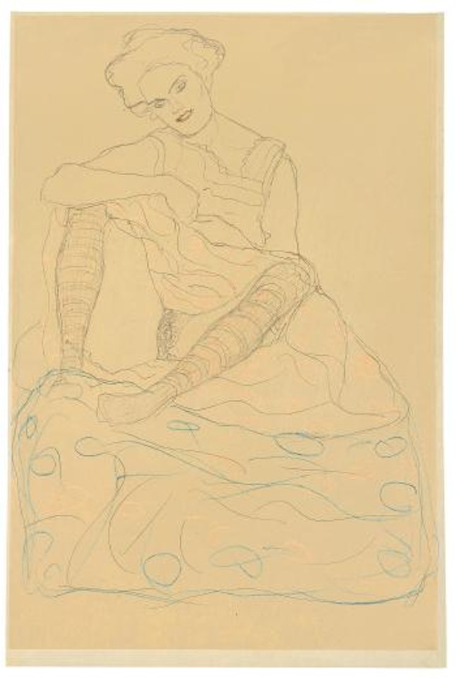 Mit gegrätschten beinen sitzender halbakt by Gustav Klimt