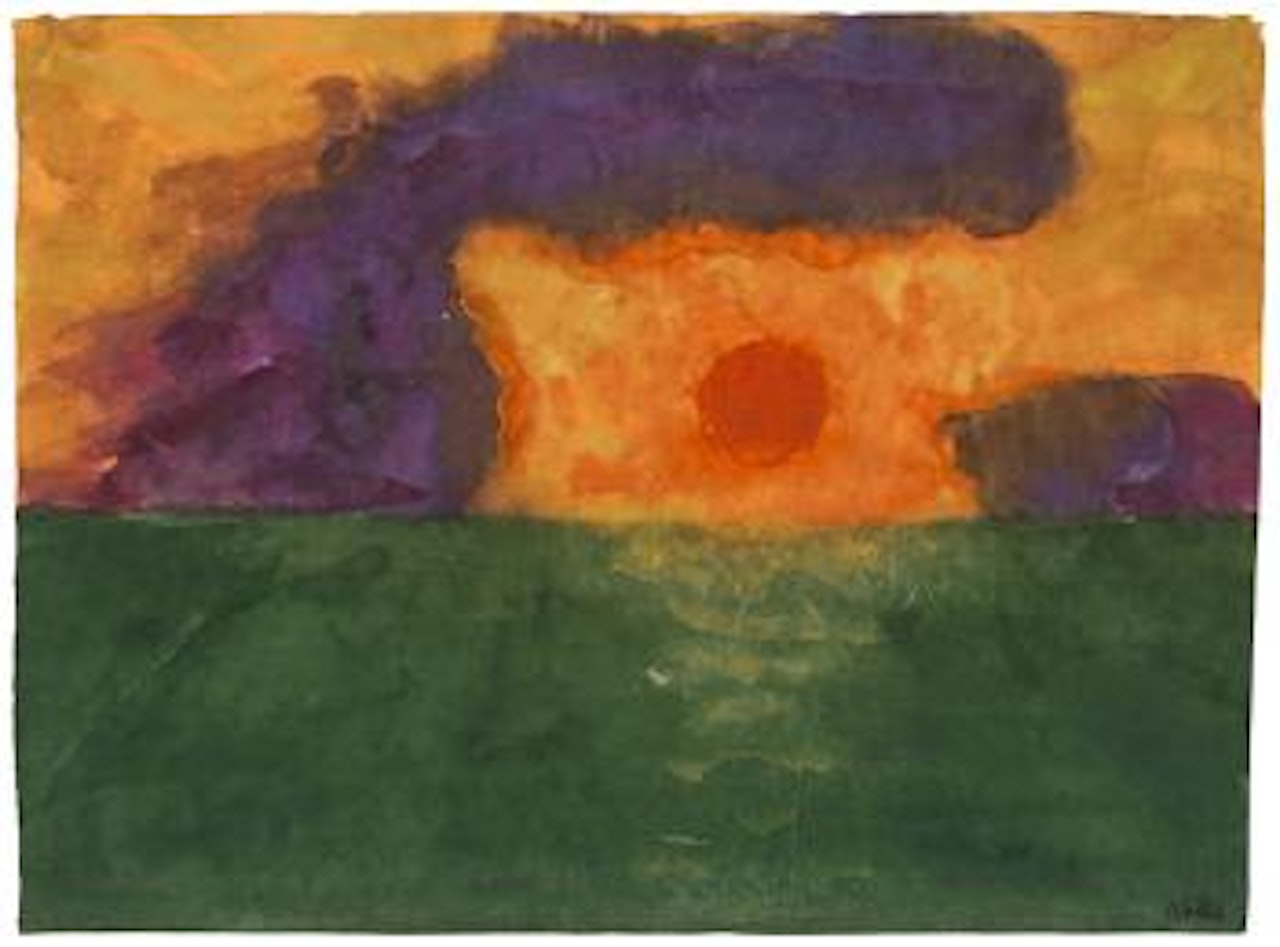 Rote, tiefstehende sonne (über grüner marschlandschaft) by Emil Nolde