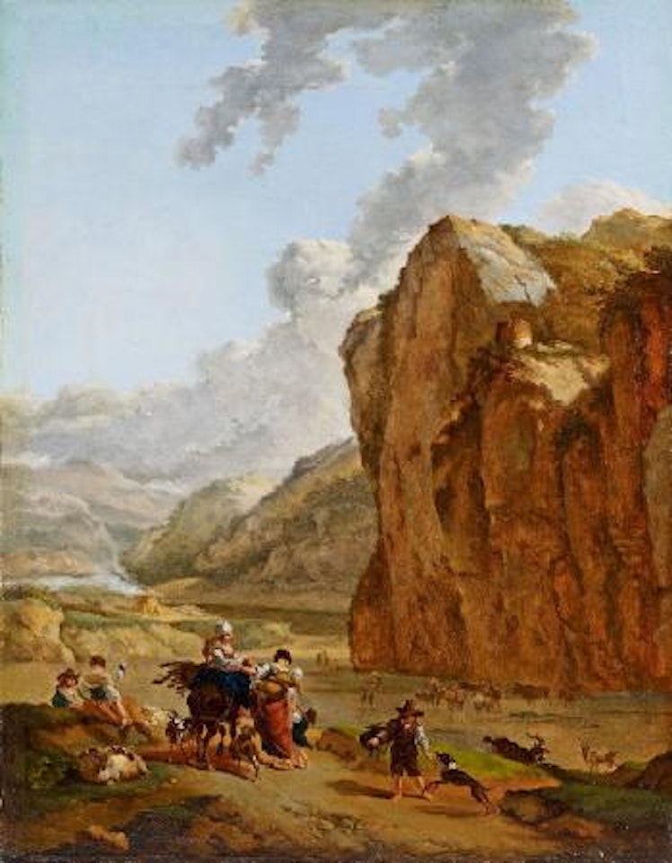 Felsige Flusslandschaft mit Hirten und vieh by Nicolaes Pietersz Berchem