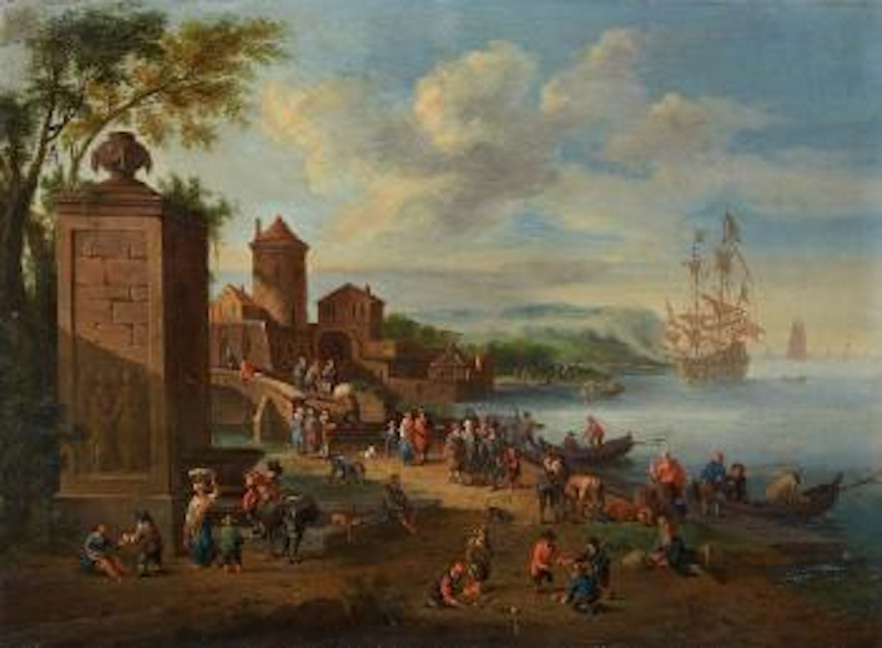 Belebtes Hafenufer by Pieter Bout