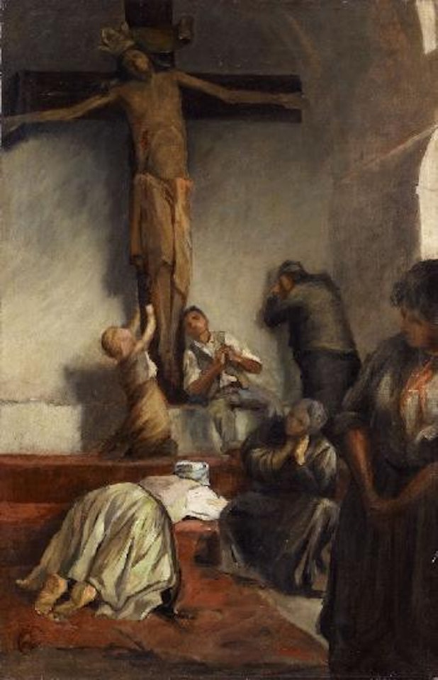 Beter vor dem Kreuz by Michael von Munkacsy