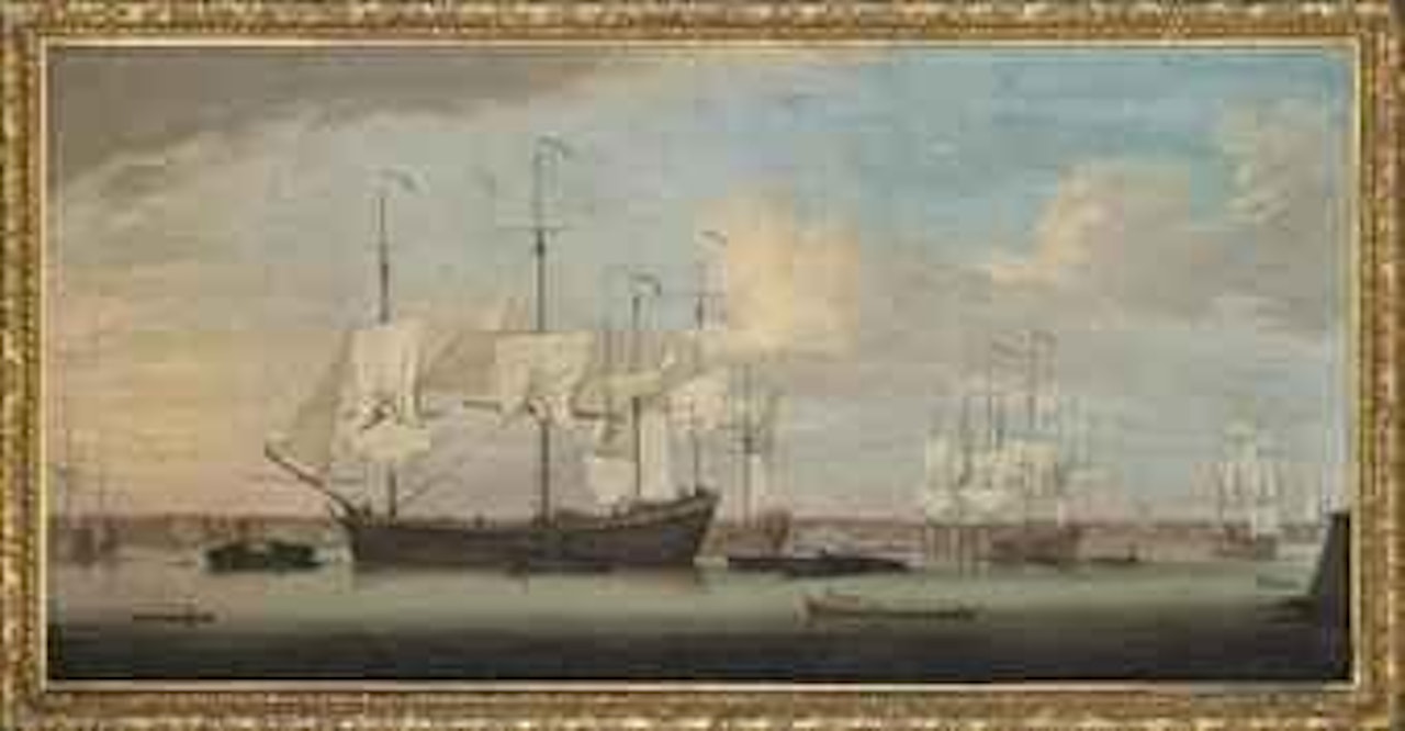 Merchantmen at work, and others laid up, in the Thames, off Deptford by Peter Monamy