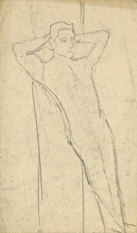 Angelehnt stehender mannlicher akt am baumstamm by August Macke