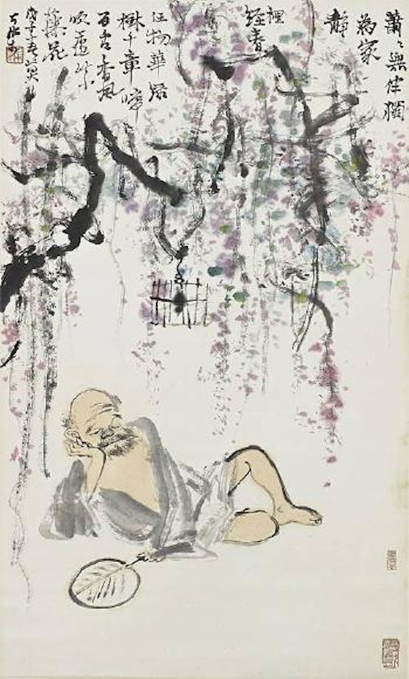 Take a Nap under Wisteria by Li Keran