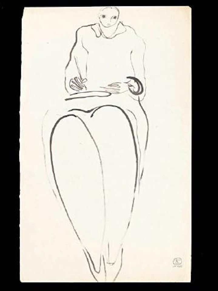 Seated Lady Drawing (Two Works) by Sanyu