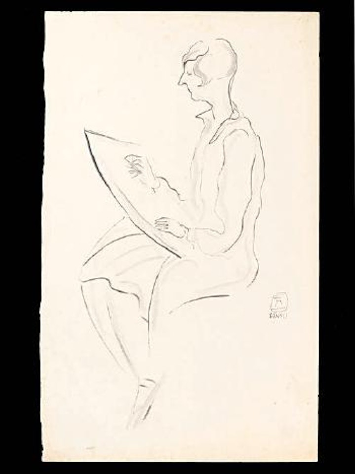 Seated Lady Drawing (Two Works) by Sanyu