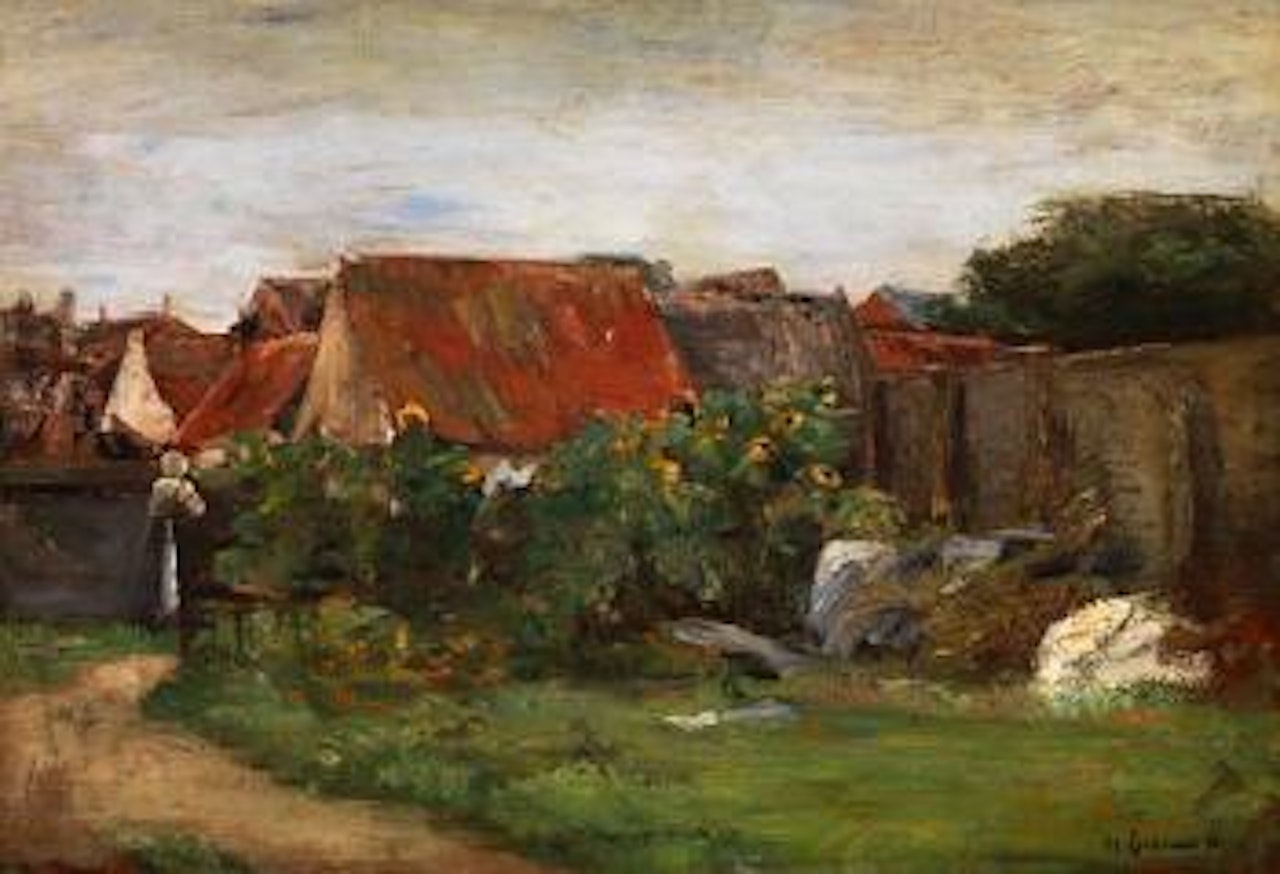 Dorfhäuser mit Sonnenblumen by Max Liebermann