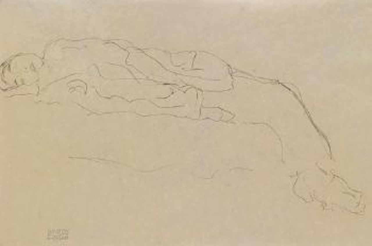 Auf einem Sofa liegende Frau by Gustav Klimt