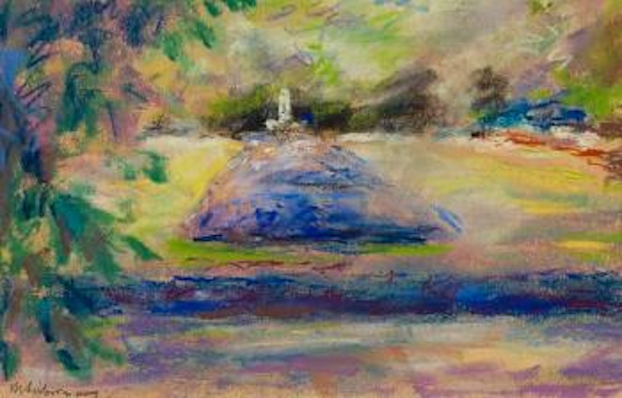 Blumenbeet im Wannseegarten mit Blick auf den Fischotterbrunnen by Max Liebermann
