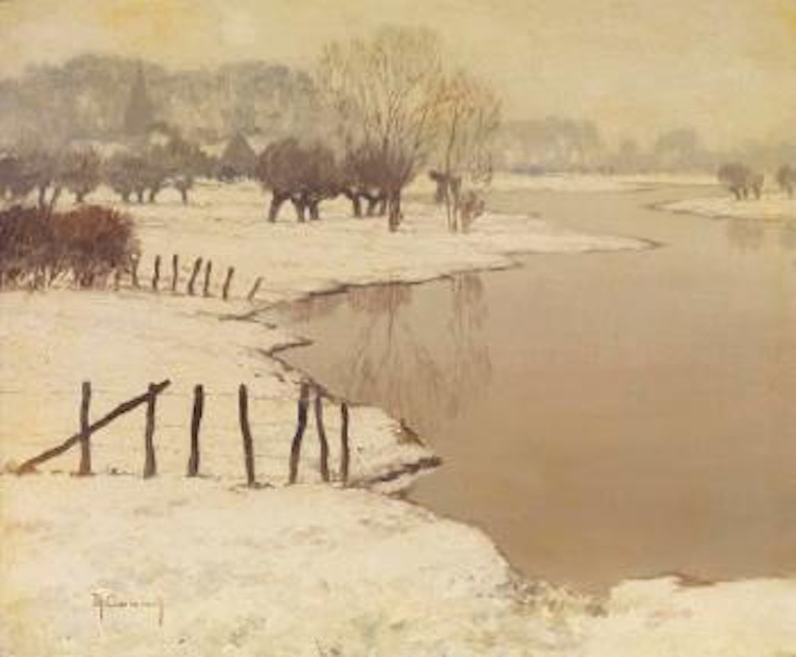 Niederrheinische Flußlandschaft im Winter by Max Clarenbach