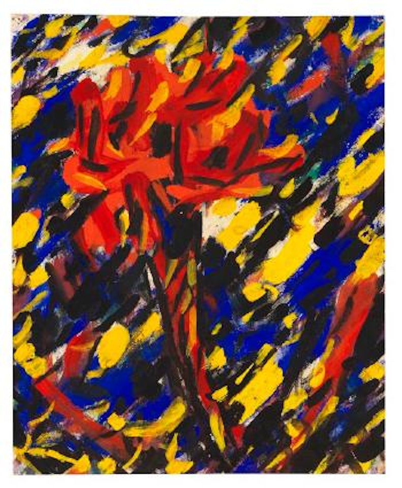 Rote Blüten in schlanker Trichtervase by Christian Rohlfs