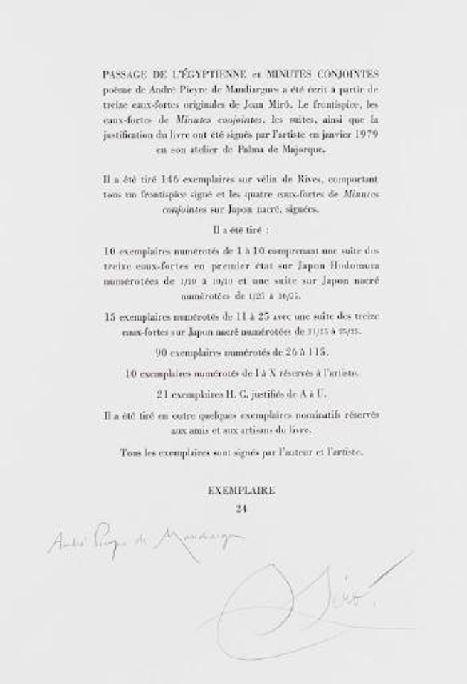 André Pieyre de Mandiargue, Passage de l'Égyptienne by Joan Miró
