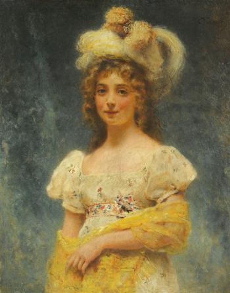 Portrait Of a Lady In a Yellow Shawl by Konstantin Makovsky