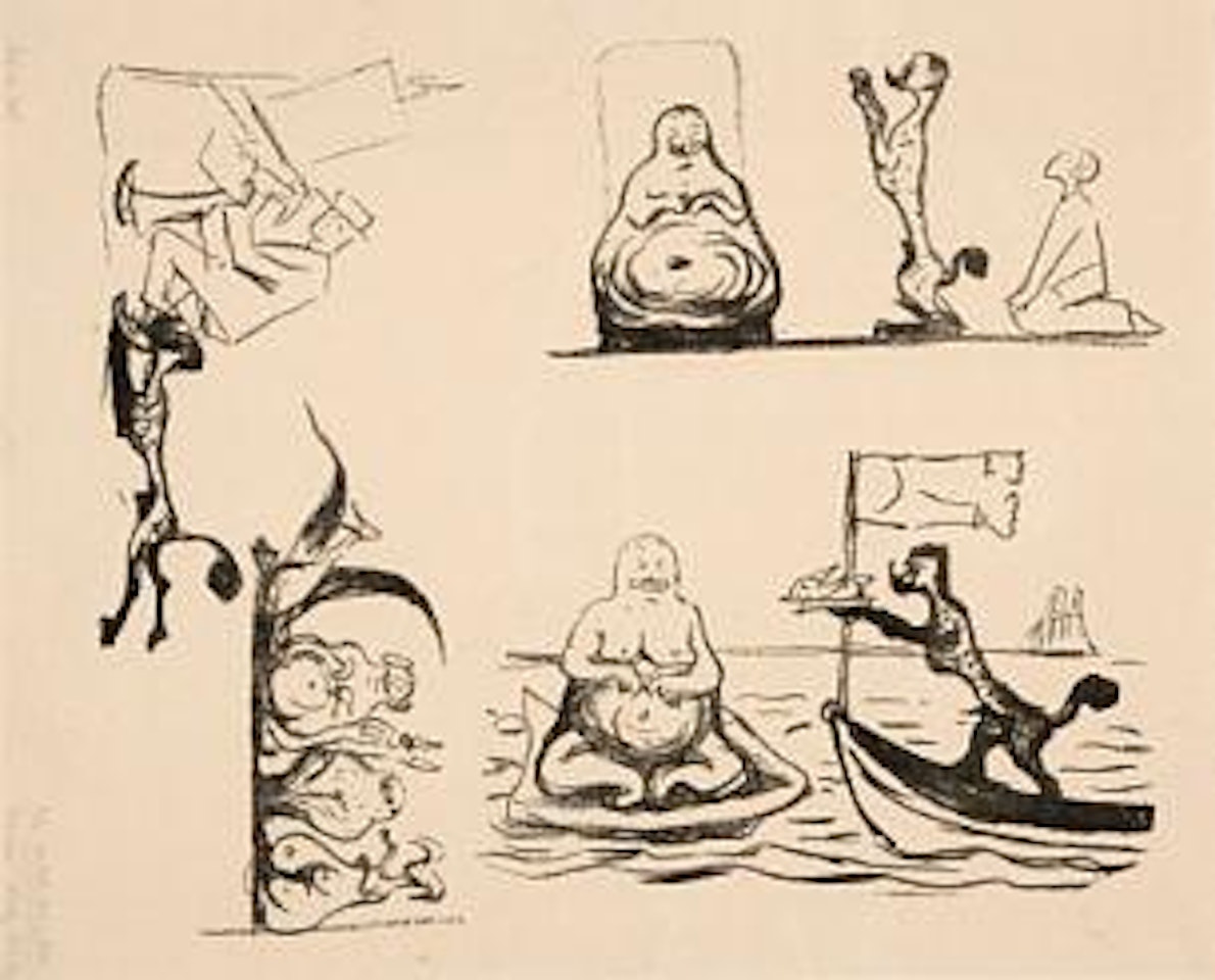 Karikatur: Puddelen og paddegrisen. Karikatur: Puddelen i båtstevnen. Karikatur: Overfallet by Edvard Munch