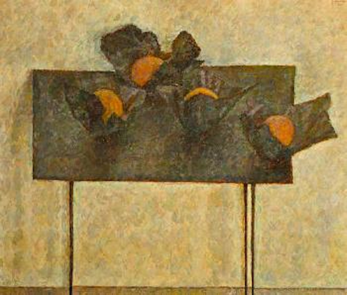 Still life with oranges on black table by Vladimir Weisberg