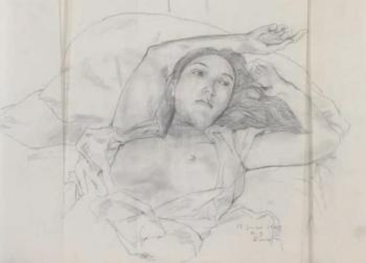 Kimiyo allongée, les bras relevés by Leonard Tsuguharu Foujita