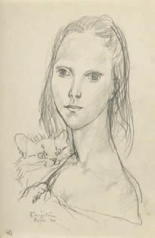 Jeune femme au chat by Leonard Tsuguharu Foujita
