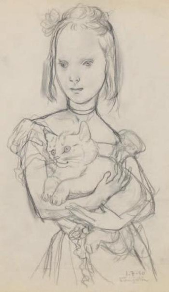 Fillette au chat by Leonard Tsuguharu Foujita