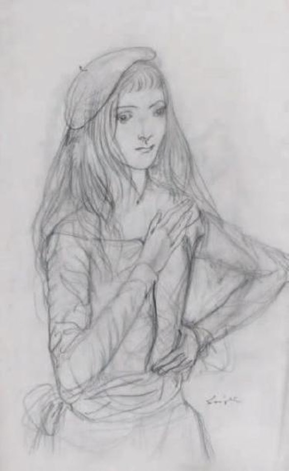Jeune femme au beret by Leonard Tsuguharu Foujita