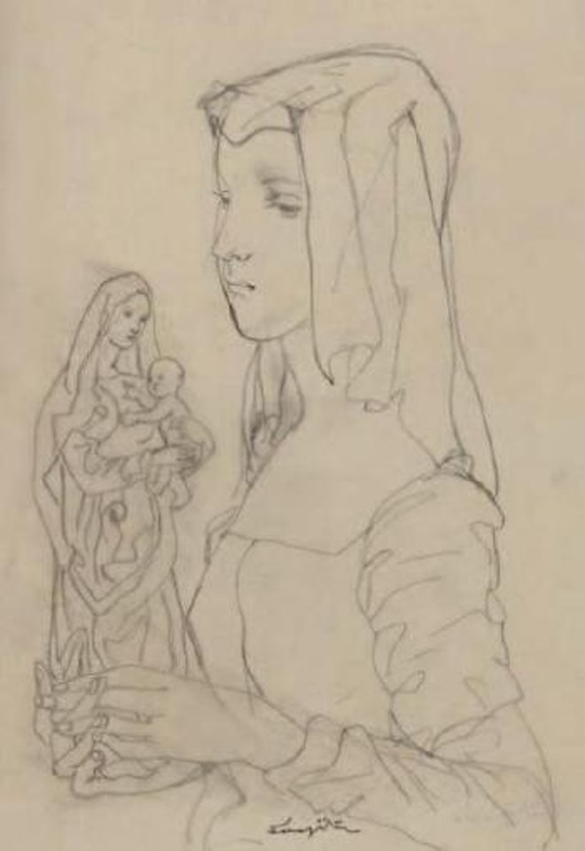 Jeune fille tenant une Vierge à l'Enfant by Leonard Tsuguharu Foujita