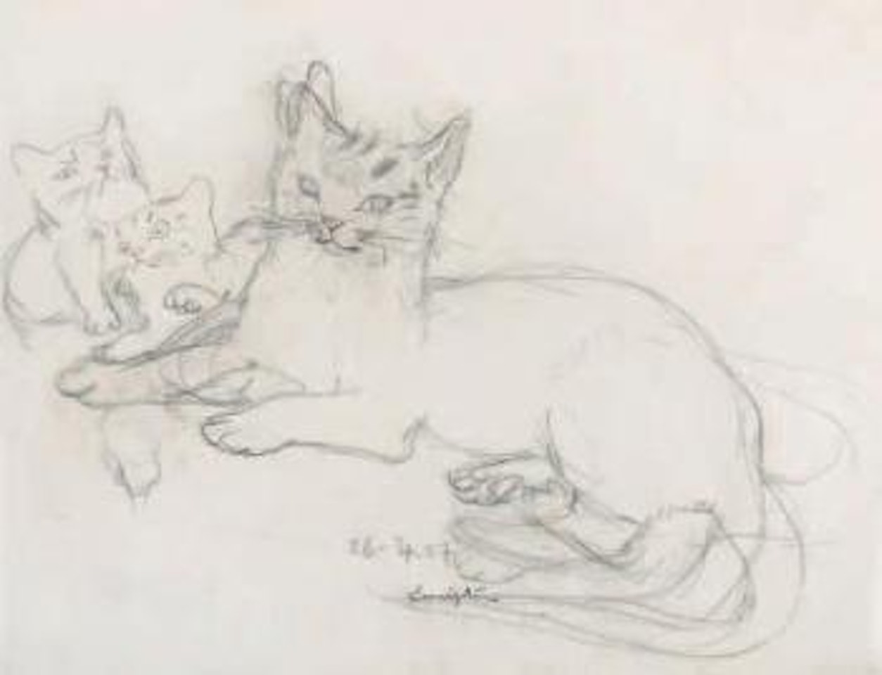 Chatte et ses deux chatons by Leonard Tsuguharu Foujita
