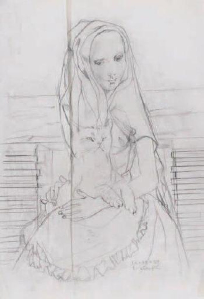 Femme au voile et au chat by Leonard Tsuguharu Foujita