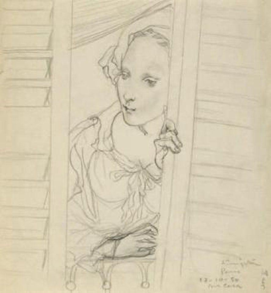 Jeune femme ouvrant ses volets by Leonard Tsuguharu Foujita