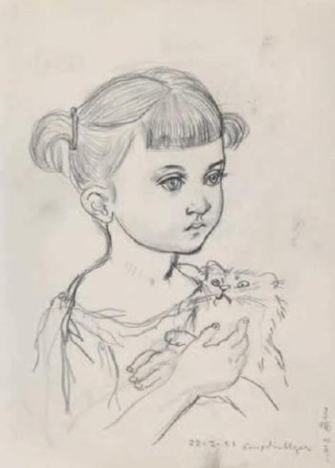 Fillette au chat by Leonard Tsuguharu Foujita