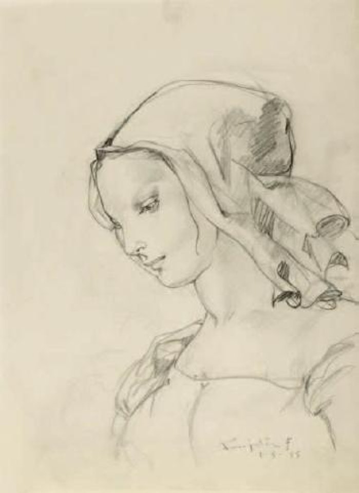 Jeune femme à la coiffe by Leonard Tsuguharu Foujita