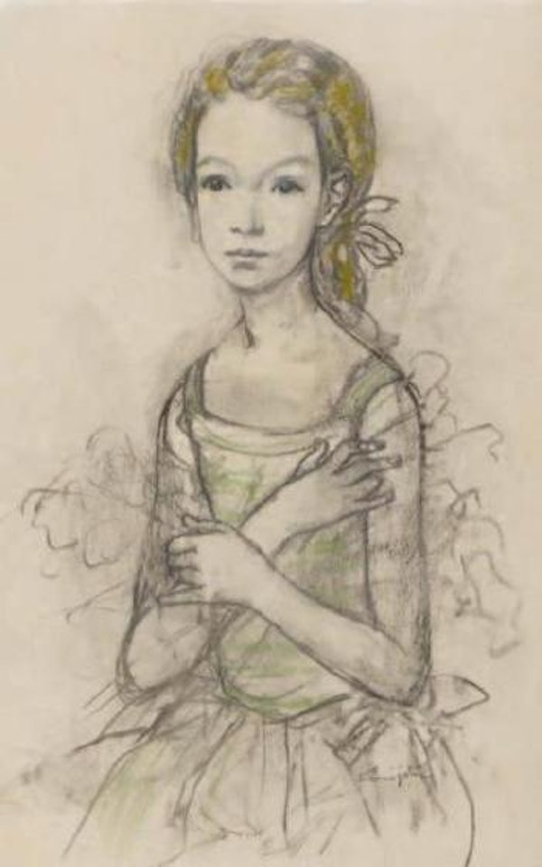 Jeune fille à la robe verte et aux fleurs by Leonard Tsuguharu Foujita