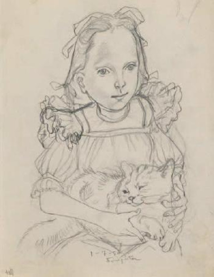 Fillette au chat by Leonard Tsuguharu Foujita
