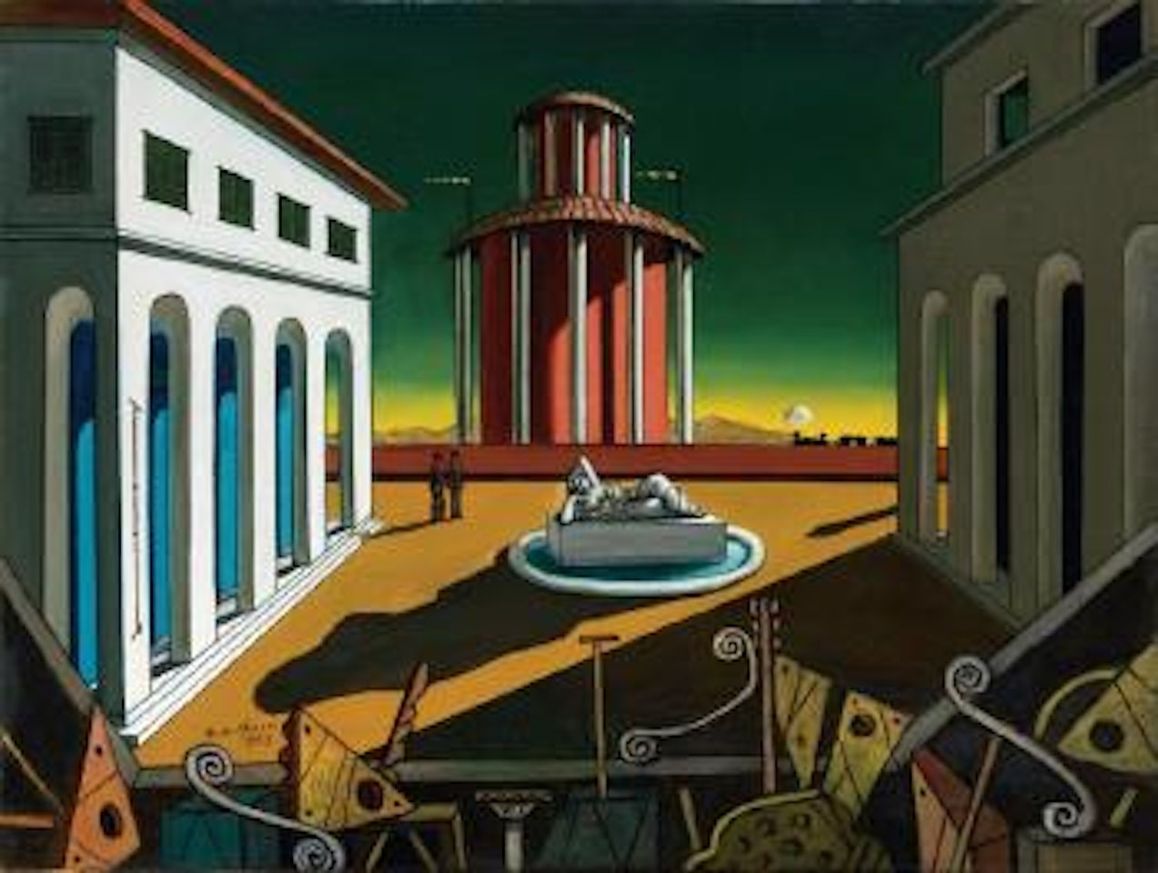 Piazza d'Italia con squadre e Arianna dormiente by Giorgio de Chirico
