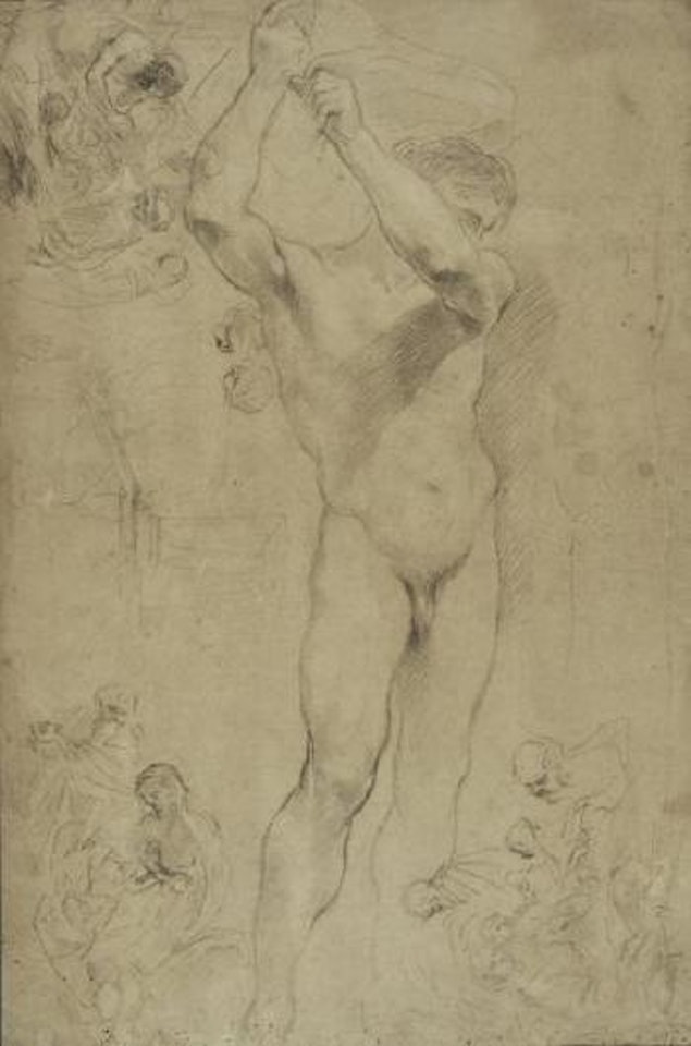 Cortège de Bacchus, académie d’homme, trois études pour la Nativité by Pier Francesco Mola