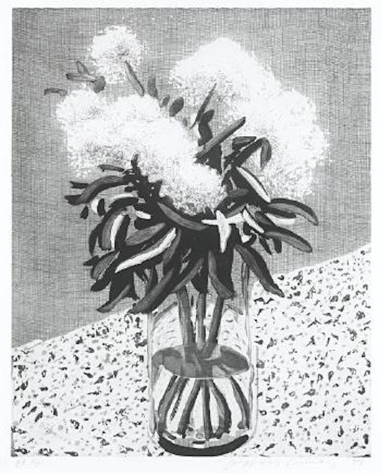 Peonis in a Glass Vase (Recent Etchings by David Hockney