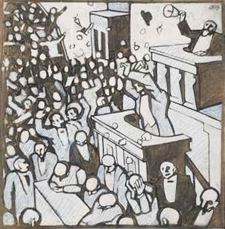 Rentrée de chambre, l'ovation qui attend Caillaux le victorieux, (illustration pour "Le Charivari") by Juan Gris