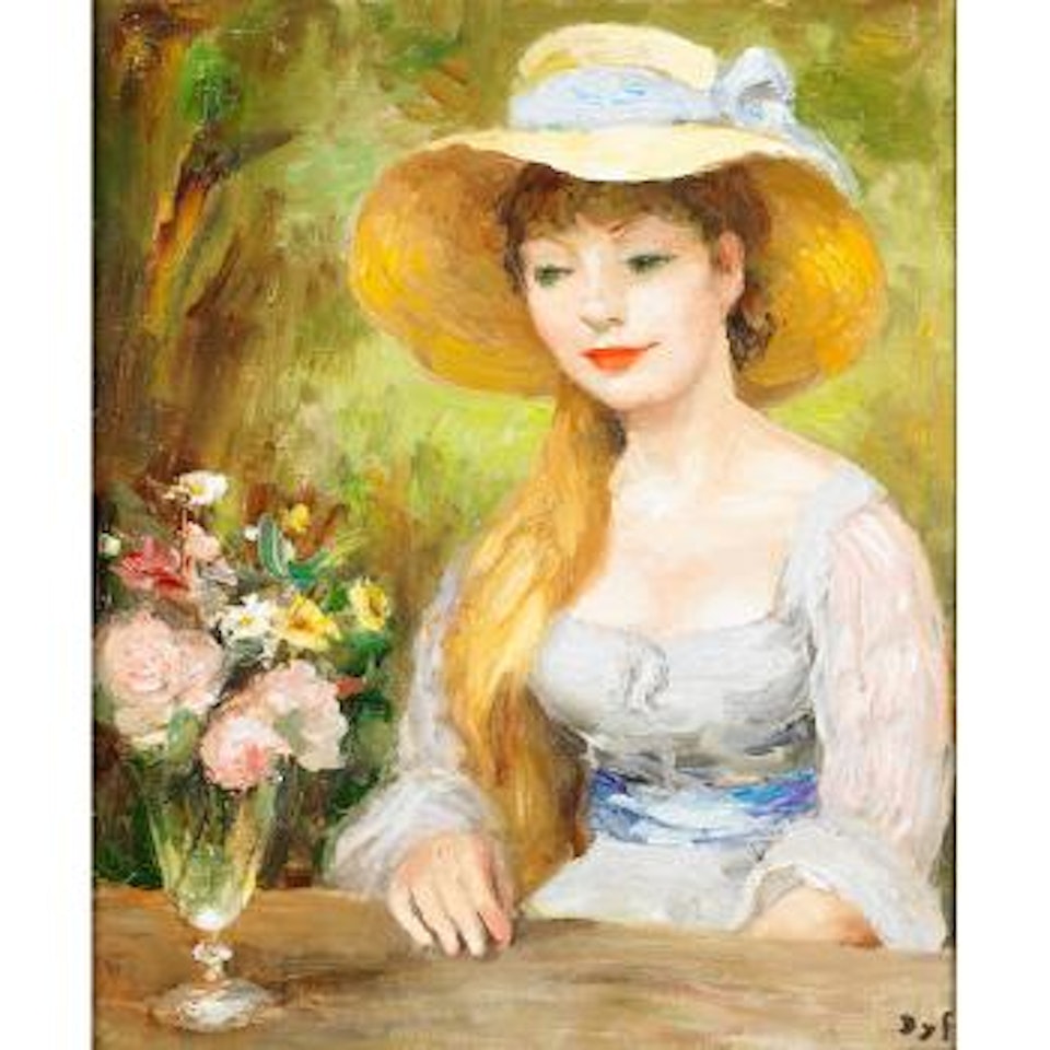 Woman in a hat with flowers by Marcel Dyf