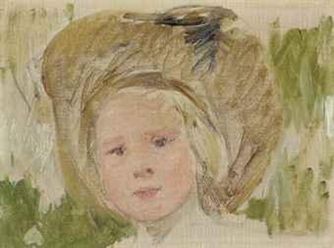 Sketch of Head of a Girl in a Hat with a Black Rosette by Mary Cassatt