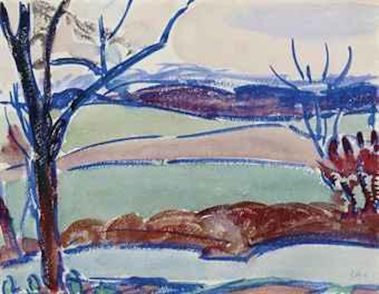 Hügelige Landschaft mit Bäumen (auf der Oschwand) by Cuno Amiet