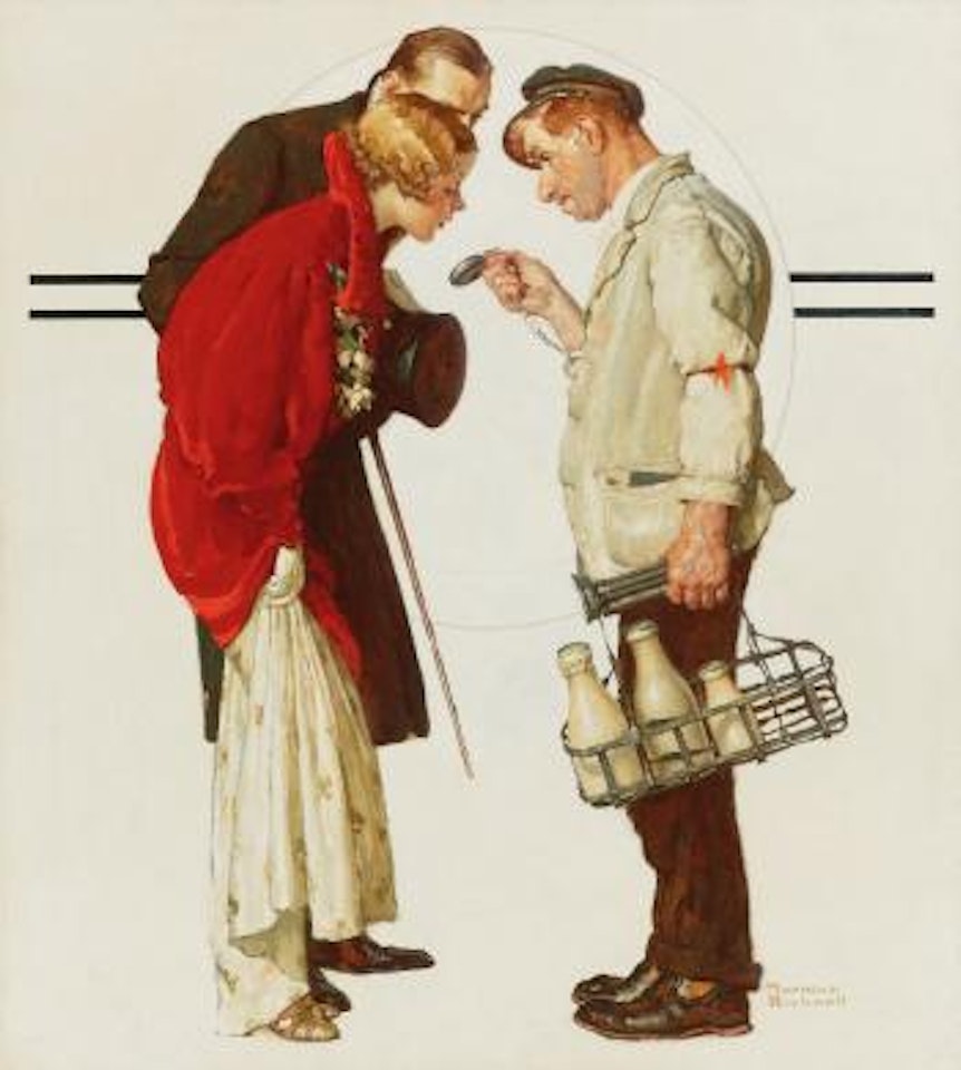 Couple With Milkman by Norman Rockwell