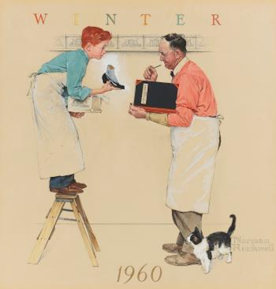 Boy And Shopkeeper: Taking Inventory by Norman Rockwell