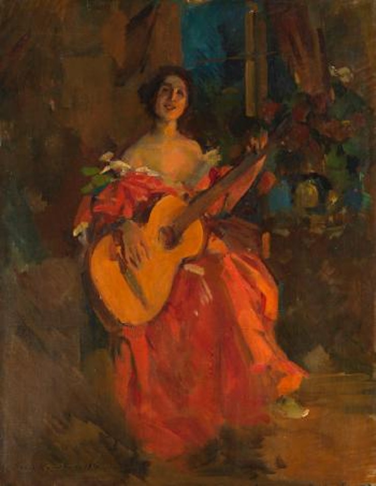 Lady with a guitar by Konstantin Alekseevich Korovin