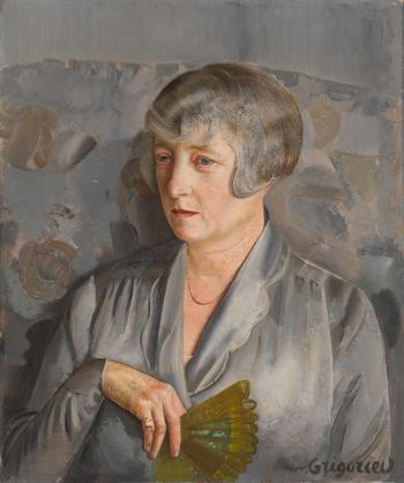 Portrait of Madame Barthelemy with a green fan by Boris Grigoriev
