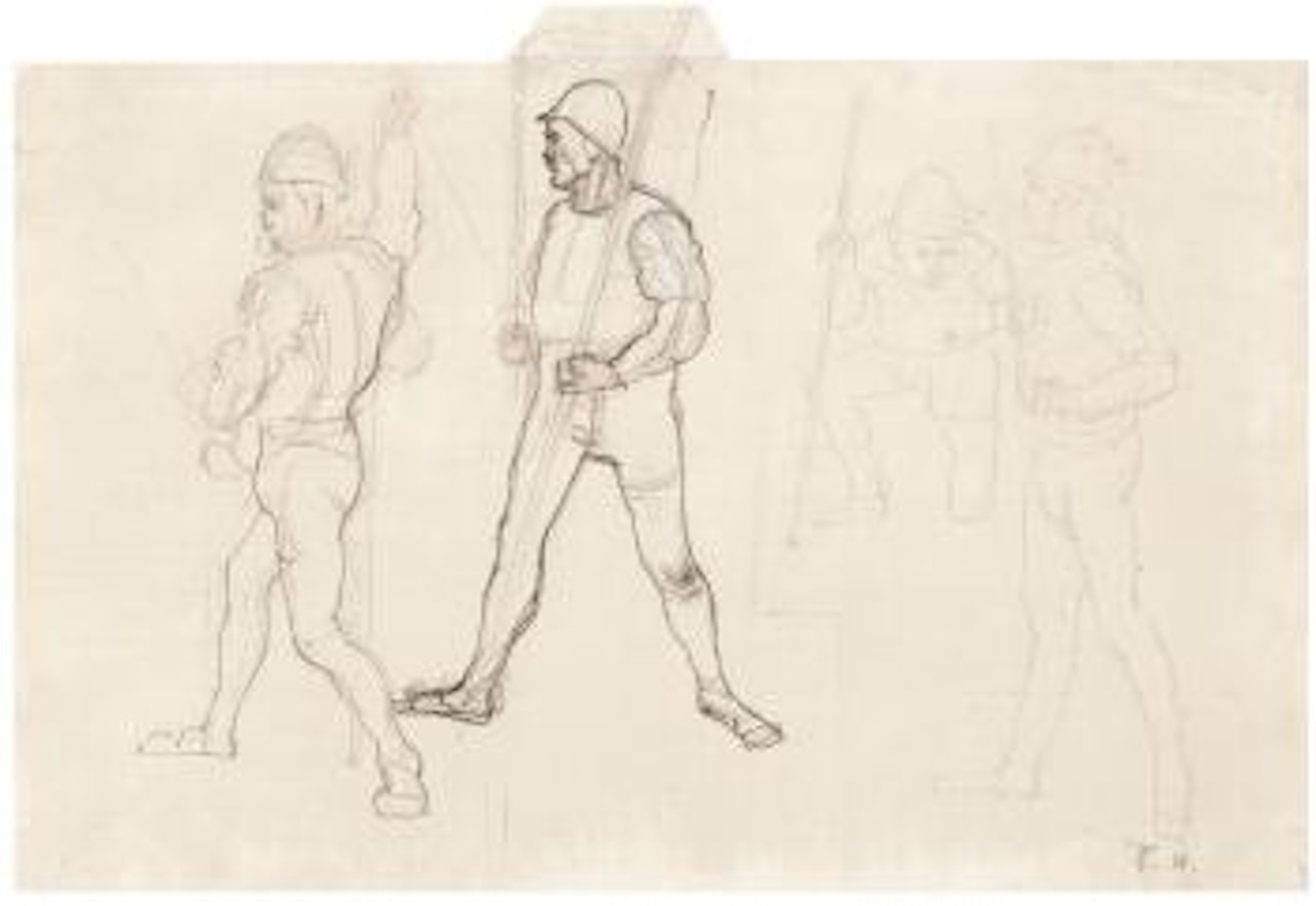 Studienblatt Mit Vier Kriegern Zu 'Marignano I' by Ferdinand Hodler