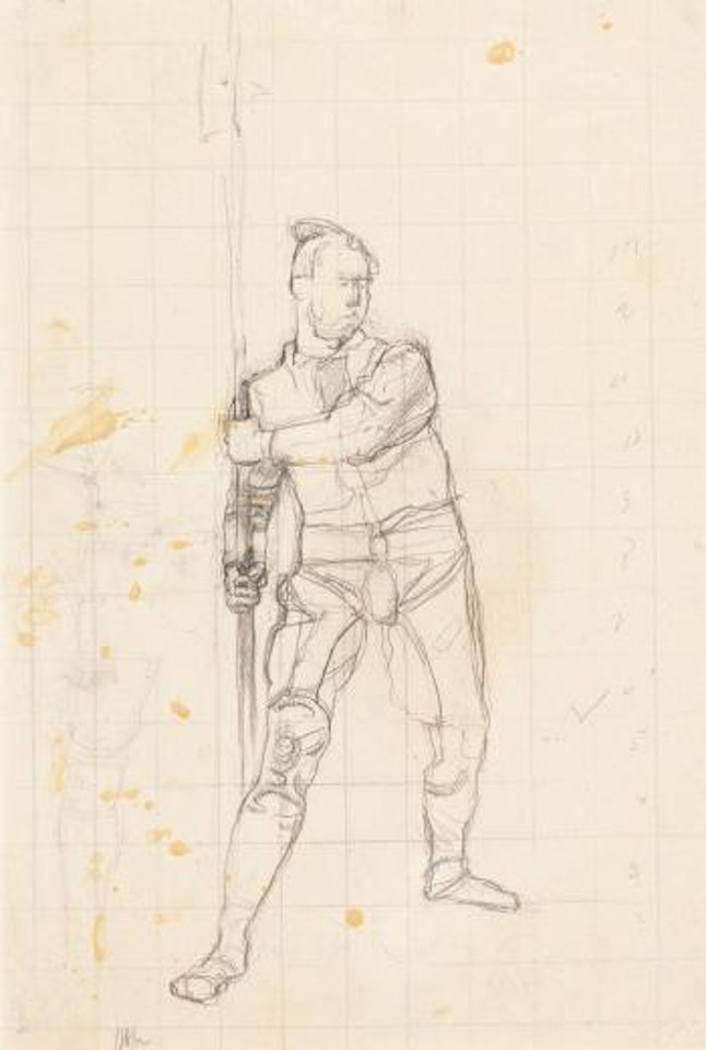 Studie Eines Kriegers Mit Hellebarde Zu 'Marignano VI' by Ferdinand Hodler