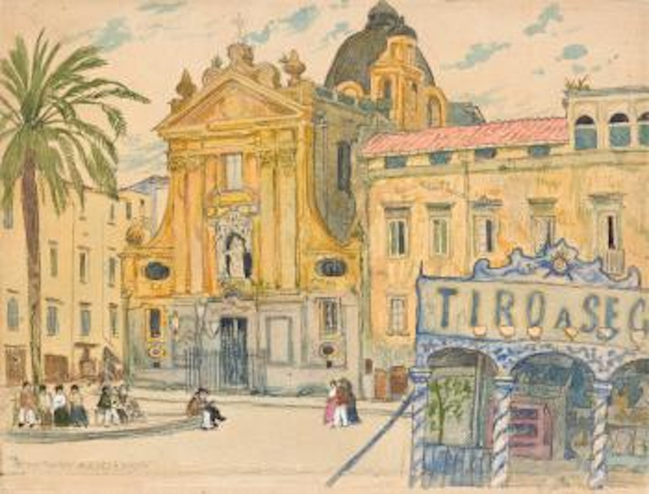 Square in Naples by Mstislav Valerianovich Dobuzhinsky