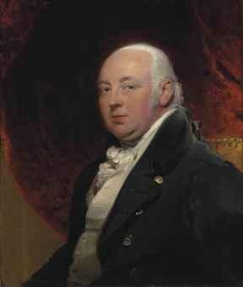 Portrait of Thomas Penrice, half-length, seated, in a blue coat, before a draped red curtain by Sir Thomas Lawrence