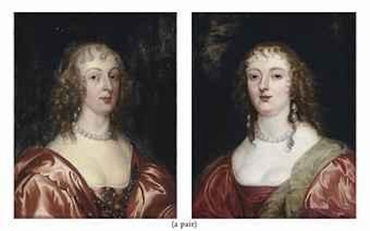 Portrait of Anne Sophia, Countess of Carnarvon, bust-length, in a pink dress, with a pearl necklace; and Portrait of Anne Carr, Countess of Bedford, bust-length, in a pink dress with pearls by Anthony van Dyck
