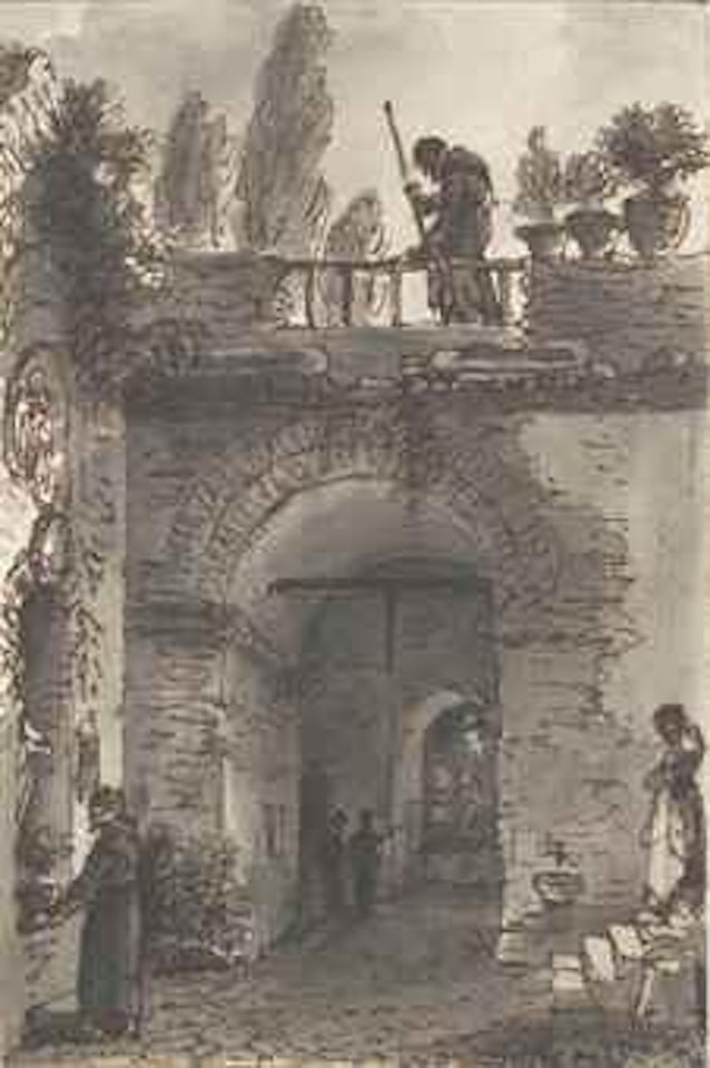 Monks in the courtyard garden of a monastery by Victor Jean Nicolle